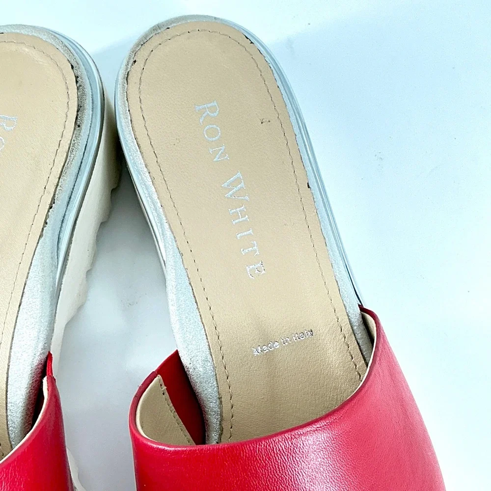 Ron White Size 39 US 8.5 Red Leather Abetone Slide Sandals NEW Carley $395